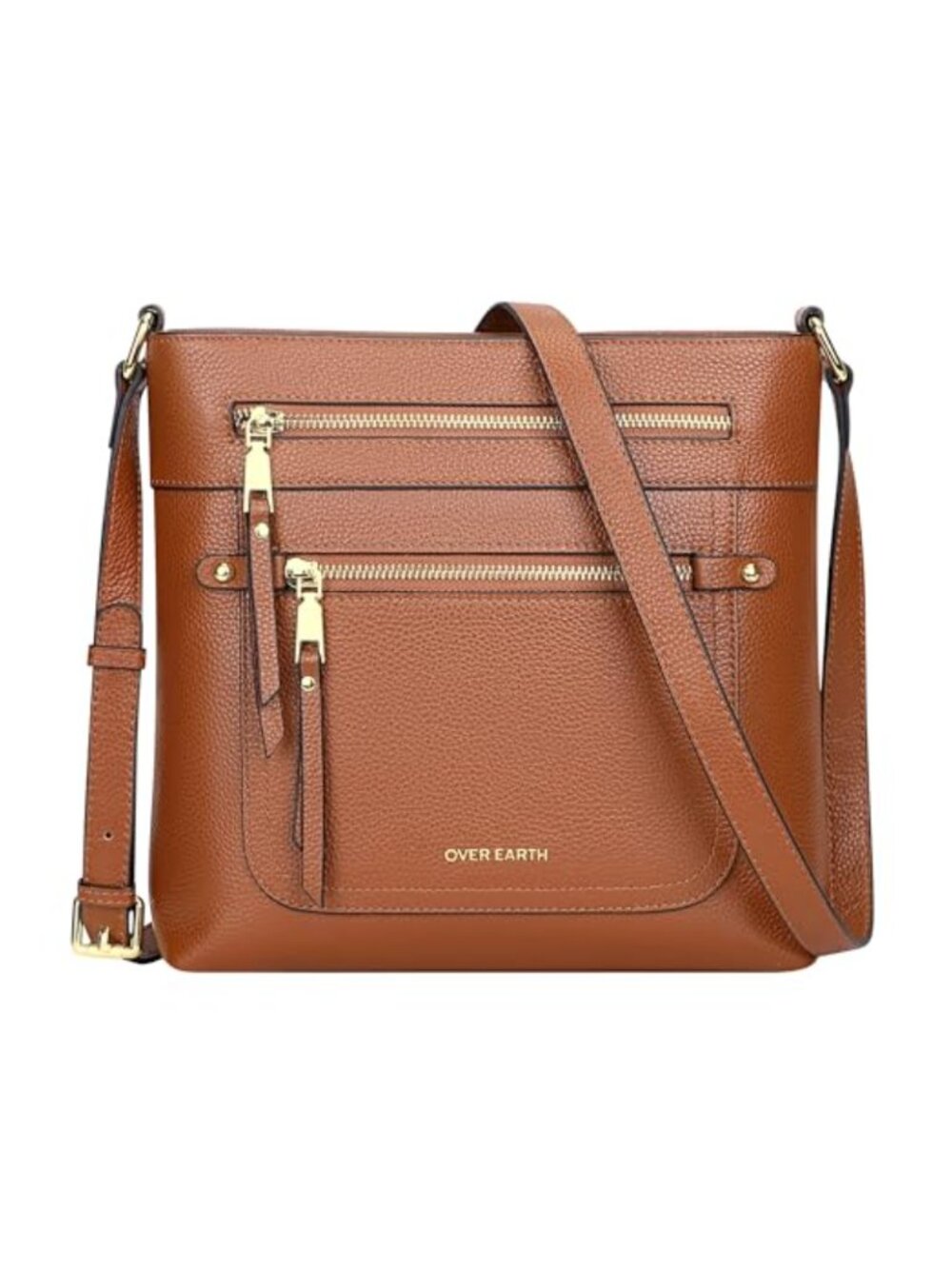 Genuine Leather Crossbody Bag Multi Pocket Adjustable Strap
